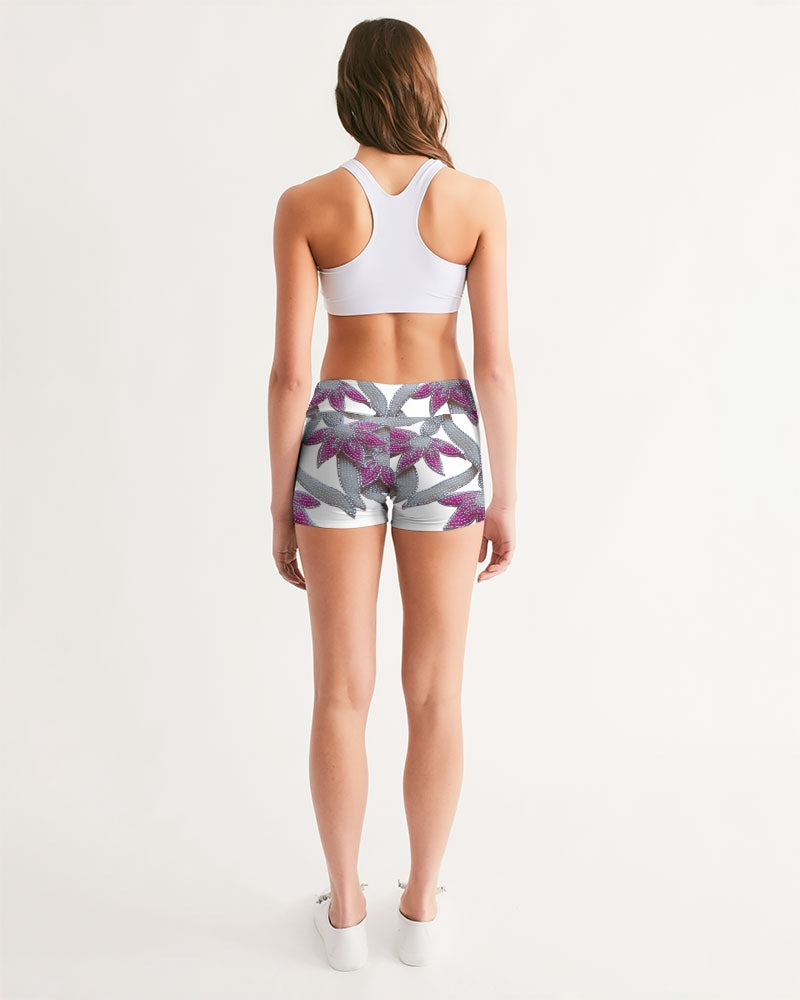 Flowers and Pearls Women's Mid-Rise Yoga Shorts