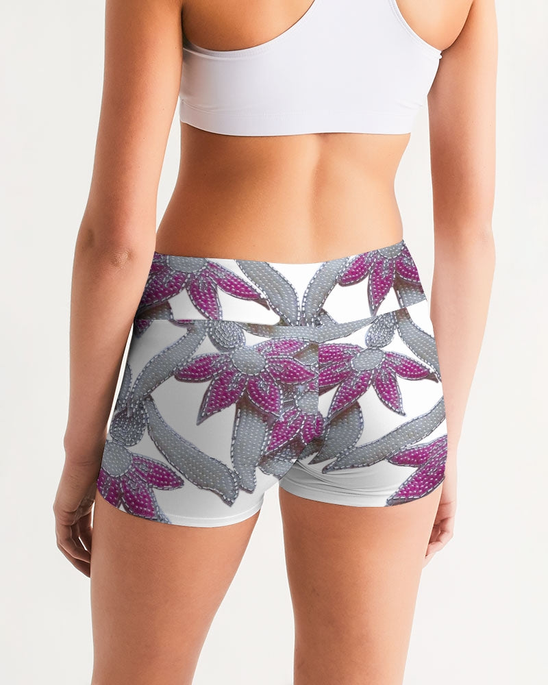 Flowers and Pearls Women's Mid-Rise Yoga Shorts