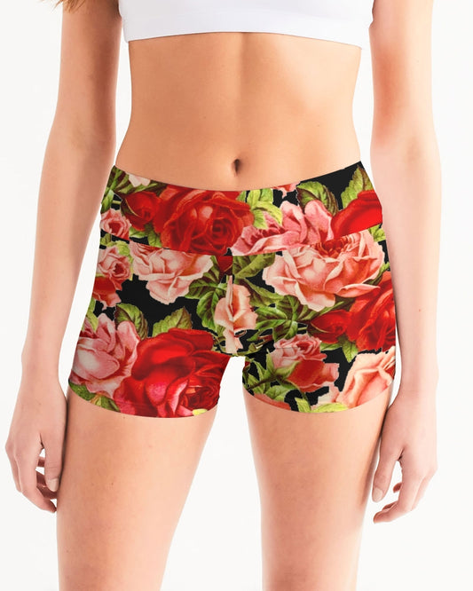 Rose Garden Women's Mid-Rise Yoga Shorts